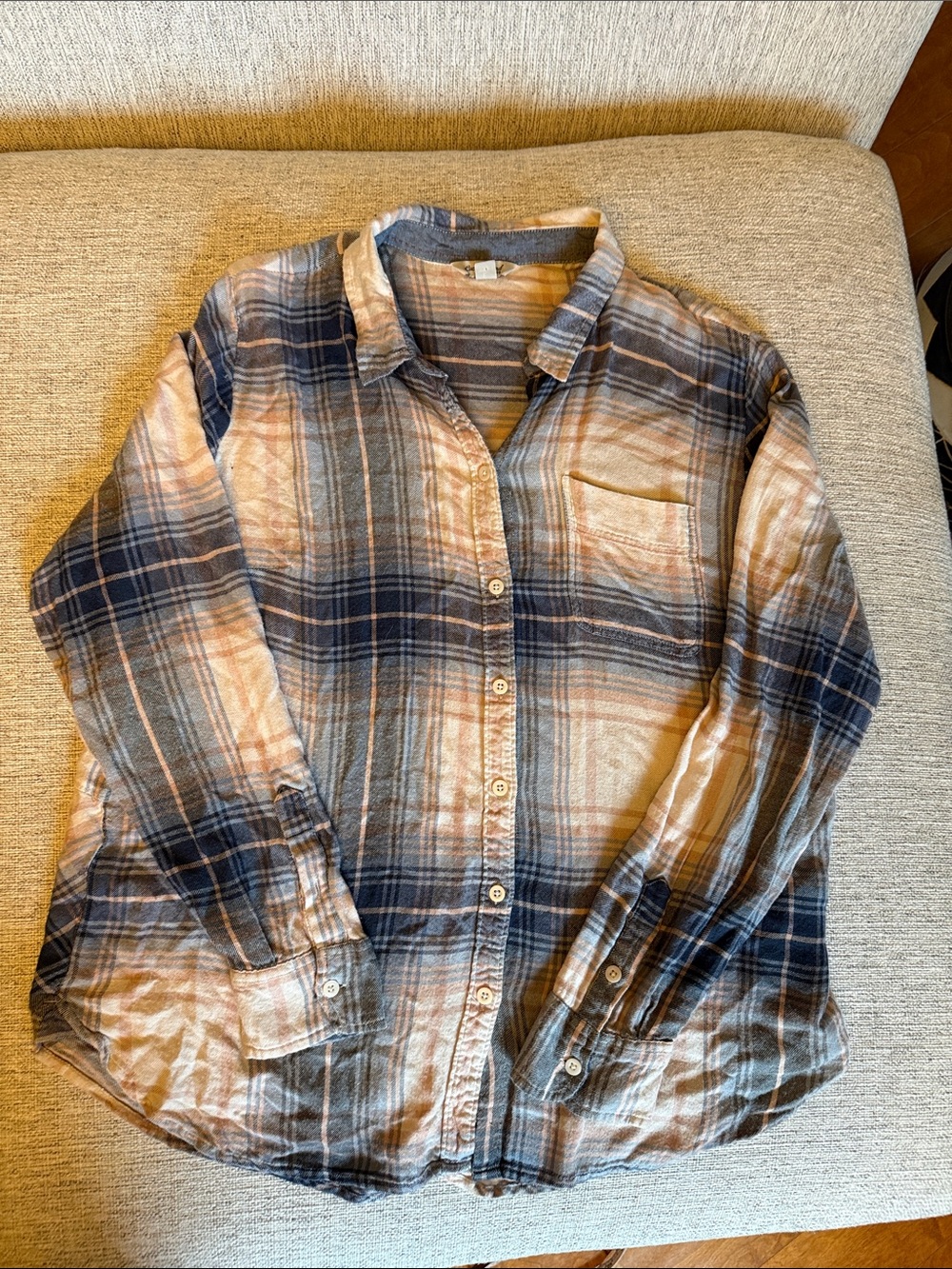 Lucky Brand Plaid Flannel Shirt L Soft Button Back Boho